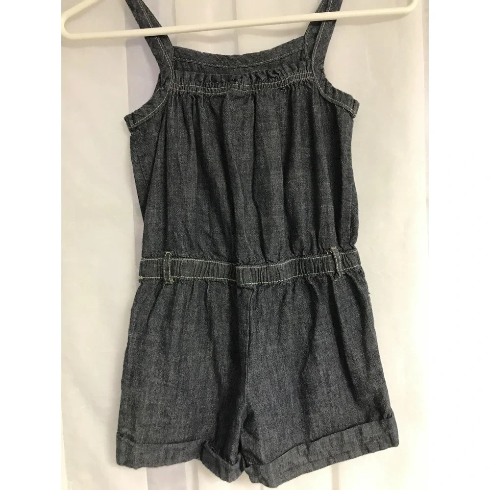 Gymboree Girls Dark‎ Wash Denim Romper Size 6 Ruffle Polka Dot Cotton One-Piece